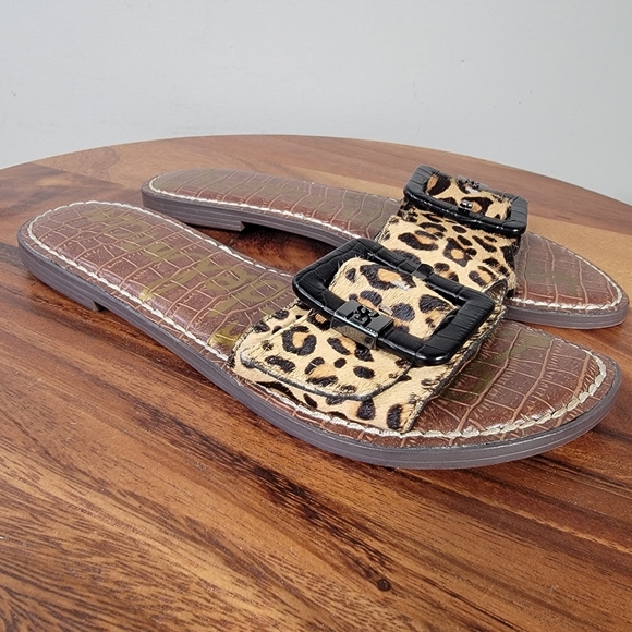 Sam Edelman Granada Leopard Print Fur Slide Sandals with Buckle Size 7 - Picture 6 of 13